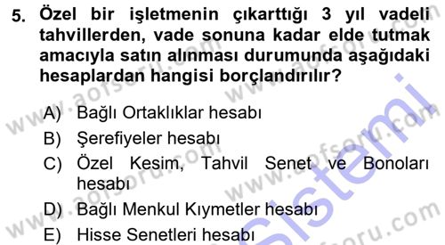 Genel Muhasebe Dersi 2015 - 2016 Yılı (Final) Dönem Sonu Sınav Soruları 5. Soru