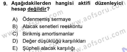 Genel Muhasebe Dersi 2015 - 2016 Yılı (Final) Dönem Sonu Sınav Soruları 9. Soru