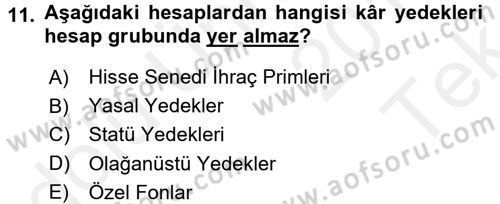 Genel Muhasebe Dersi 2015 - 2016 Yılı Tek Ders Sınav Soruları 11. Soru