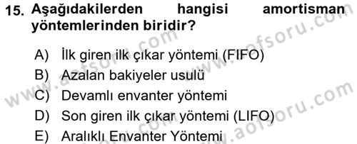Genel Muhasebe Dersi 2015 - 2016 Yılı Tek Ders Sınav Soruları 15. Soru