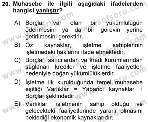 Genel Muhasebe Dersi 2015 - 2016 Yılı Tek Ders Sınav Soruları 20. Soru