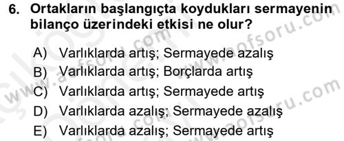 Genel Muhasebe Dersi 2015 - 2016 Yılı Tek Ders Sınav Soruları 6. Soru