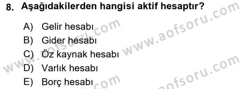Genel Muhasebe Dersi 2015 - 2016 Yılı Tek Ders Sınav Soruları 8. Soru