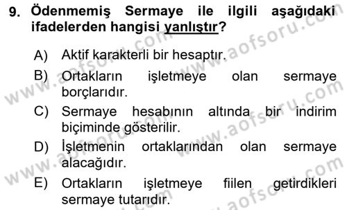 Genel Muhasebe Dersi 2015 - 2016 Yılı Tek Ders Sınav Soruları 9. Soru
