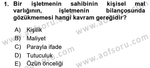 Genel Muhasebe Dersi 2016 - 2017 Yılı 3 Ders Sınav Soruları 1. Soru