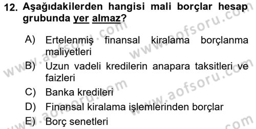 Genel Muhasebe Dersi 2016 - 2017 Yılı 3 Ders Sınav Soruları 12. Soru