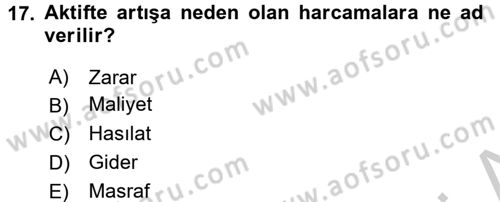 Genel Muhasebe Dersi 2016 - 2017 Yılı 3 Ders Sınav Soruları 17. Soru