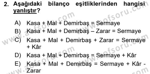 Genel Muhasebe Dersi 2016 - 2017 Yılı 3 Ders Sınav Soruları 2. Soru
