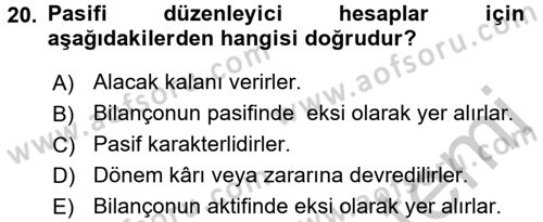 Genel Muhasebe Dersi 2016 - 2017 Yılı 3 Ders Sınav Soruları 20. Soru