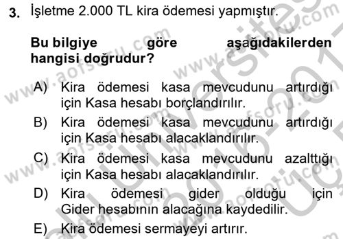 Genel Muhasebe Dersi 2016 - 2017 Yılı 3 Ders Sınav Soruları 3. Soru