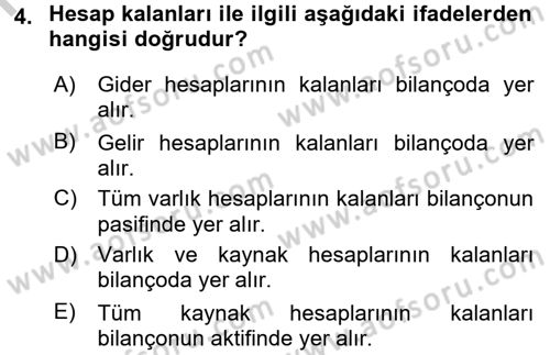 Genel Muhasebe Dersi 2016 - 2017 Yılı 3 Ders Sınav Soruları 4. Soru