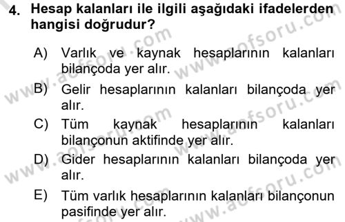 Genel Muhasebe Dersi 2016 - 2017 Yılı (Vize) Ara Sınav Soruları 4. Soru
