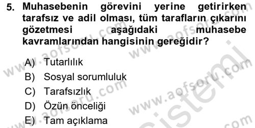 Genel Muhasebe Dersi Ara Sınavı Deneme Sınav Soruları 5. Soru