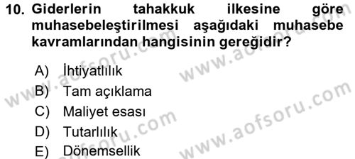 Genel Muhasebe Dersi 2016 - 2017 Yılı (Final) Dönem Sonu Sınav Soruları 10. Soru