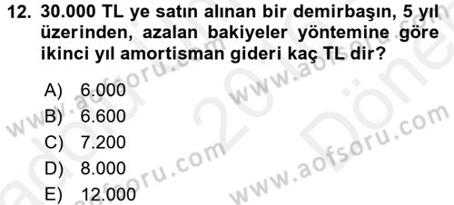 Genel Muhasebe Dersi 2016 - 2017 Yılı (Final) Dönem Sonu Sınav Soruları 12. Soru