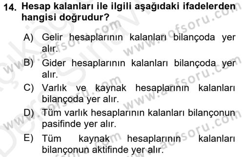 Genel Muhasebe Dersi 2017 - 2018 Yılı 3 Ders Sınav Soruları 14. Soru