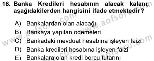 Genel Muhasebe Dersi 2017 - 2018 Yılı 3 Ders Sınav Soruları 16. Soru