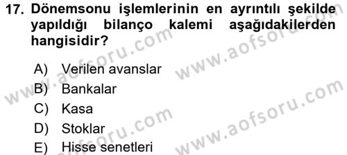 Genel Muhasebe Dersi 2017 - 2018 Yılı 3 Ders Sınav Soruları 17. Soru