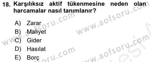 Genel Muhasebe Dersi 2017 - 2018 Yılı 3 Ders Sınav Soruları 18. Soru