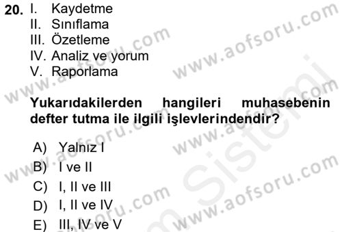 Genel Muhasebe Dersi 2017 - 2018 Yılı 3 Ders Sınav Soruları 20. Soru