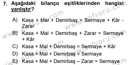 Genel Muhasebe Dersi 2017 - 2018 Yılı 3 Ders Sınav Soruları 7. Soru