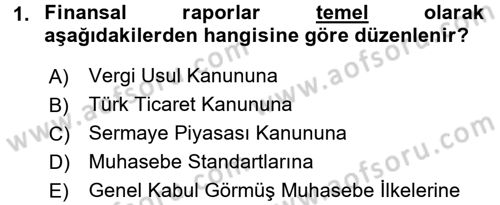 Genel Muhasebe Dersi 2017 - 2018 Yılı (Vize) Ara Sınav Soruları 1. Soru