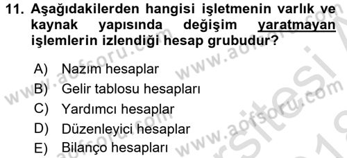 Genel Muhasebe Dersi Ara Sınavı Deneme Sınav Soruları 11. Soru