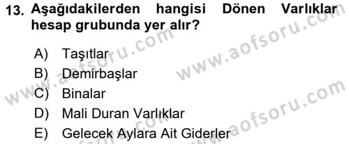 Genel Muhasebe Dersi Ara Sınavı Deneme Sınav Soruları 13. Soru
