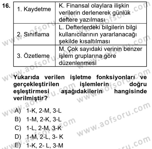 Genel Muhasebe Dersi 2017 - 2018 Yılı (Vize) Ara Sınav Soruları 16. Soru