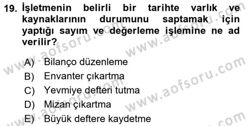 Genel Muhasebe Dersi Ara Sınavı Deneme Sınav Soruları 19. Soru
