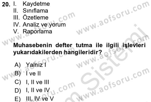 Genel Muhasebe Dersi Ara Sınavı Deneme Sınav Soruları 20. Soru