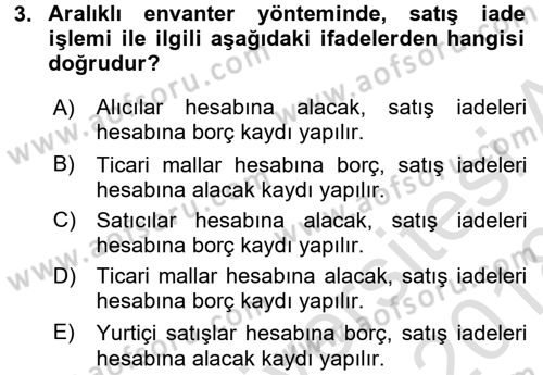 Genel Muhasebe Dersi Ara Sınavı Deneme Sınav Soruları 3. Soru