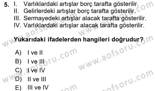 Genel Muhasebe Dersi Ara Sınavı Deneme Sınav Soruları 5. Soru