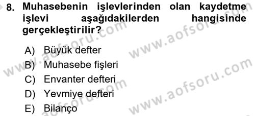 Genel Muhasebe Dersi Ara Sınavı Deneme Sınav Soruları 8. Soru