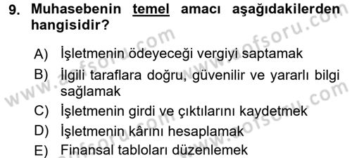 Genel Muhasebe Dersi 2017 - 2018 Yılı (Vize) Ara Sınav Soruları 9. Soru