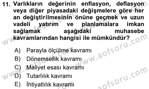 Genel Muhasebe Dersi 2017 - 2018 Yılı (Final) Dönem Sonu Sınav Soruları 11. Soru