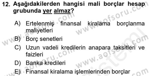 Genel Muhasebe Dersi 2017 - 2018 Yılı (Final) Dönem Sonu Sınav Soruları 12. Soru