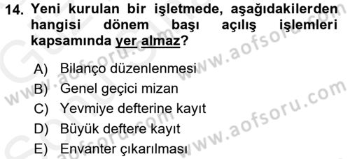 Genel Muhasebe Dersi 2017 - 2018 Yılı (Final) Dönem Sonu Sınav Soruları 14. Soru