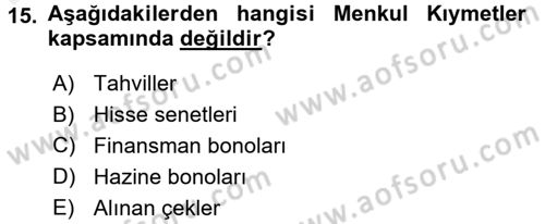 Genel Muhasebe Dersi 2017 - 2018 Yılı (Final) Dönem Sonu Sınav Soruları 15. Soru