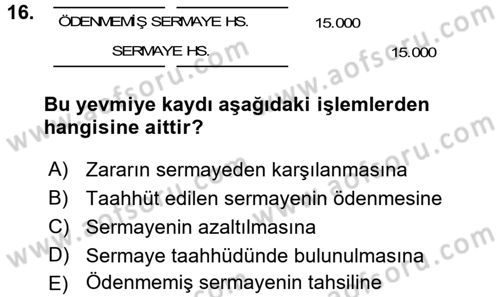 Genel Muhasebe Dersi 2017 - 2018 Yılı (Final) Dönem Sonu Sınav Soruları 16. Soru