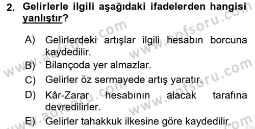 Genel Muhasebe Dersi 2017 - 2018 Yılı (Final) Dönem Sonu Sınav Soruları 2. Soru