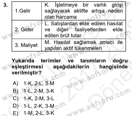 Genel Muhasebe Dersi 2017 - 2018 Yılı (Final) Dönem Sonu Sınav Soruları 3. Soru