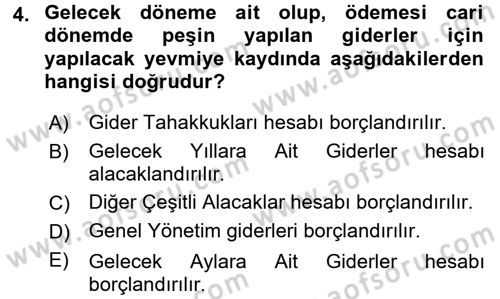 Genel Muhasebe Dersi 2017 - 2018 Yılı (Final) Dönem Sonu Sınav Soruları 4. Soru