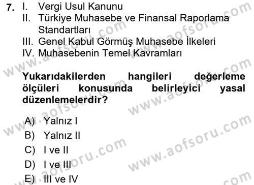 Genel Muhasebe Dersi 2017 - 2018 Yılı (Final) Dönem Sonu Sınav Soruları 7. Soru