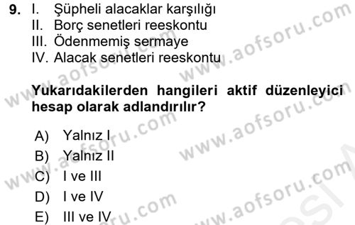 Genel Muhasebe Dersi 2017 - 2018 Yılı (Final) Dönem Sonu Sınav Soruları 9. Soru