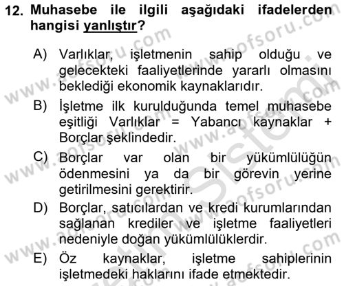 Genel Muhasebe Dersi 2018 - 2019 Yılı 3 Ders Sınav Soruları 12. Soru