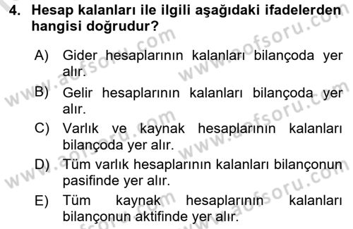 Genel Muhasebe Dersi 2018 - 2019 Yılı 3 Ders Sınav Soruları 4. Soru