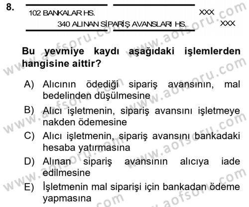 Genel Muhasebe Dersi 2018 - 2019 Yılı 3 Ders Sınav Soruları 8. Soru