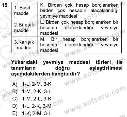 Genel Muhasebe Dersi Ara Sınavı Deneme Sınav Soruları 15. Soru