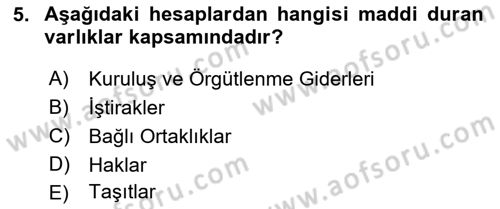 Genel Muhasebe Dersi 2018 - 2019 Yılı (Vize) Ara Sınav Soruları 5. Soru